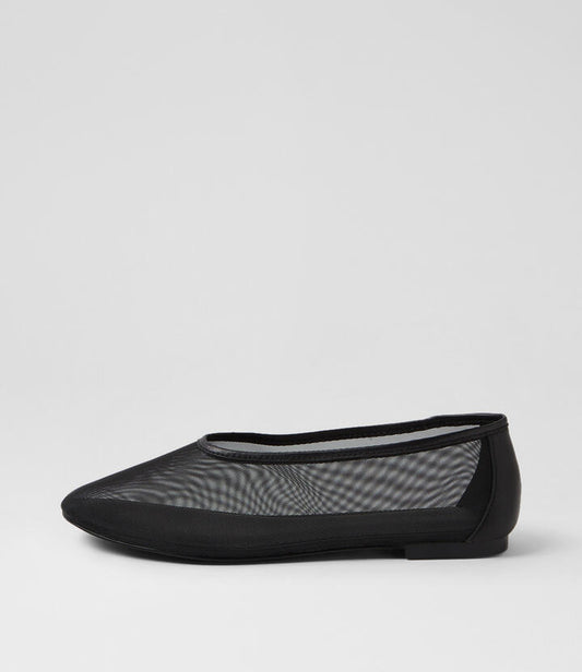 Image of Flats. Product name - Lennen Black Mesh Leather Ballet Flats in Black colour by brand - MOLLINI