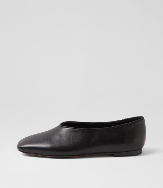 Image of Footwear. Productname: Bevira Black Leather Ballet Flats in BLACK colour by brand - MOLLINI