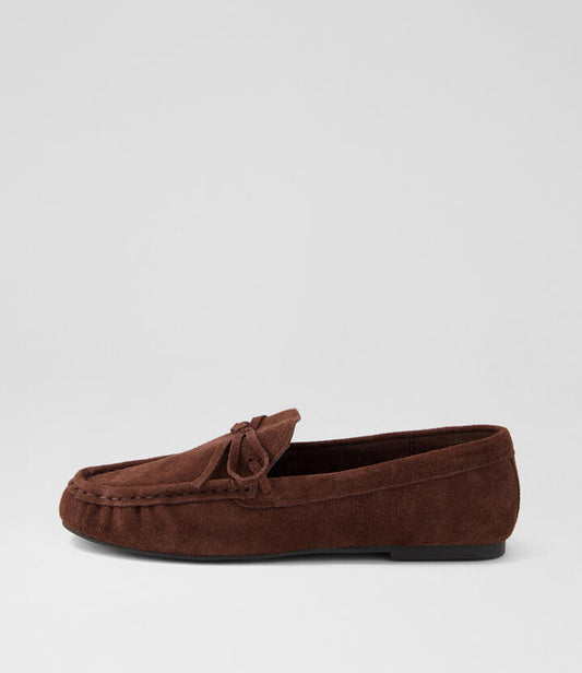 Image of Flats. Productname: Elyzza Dark Brown Suede Loafers in Dk Brown colour by brand - MOLLINI
