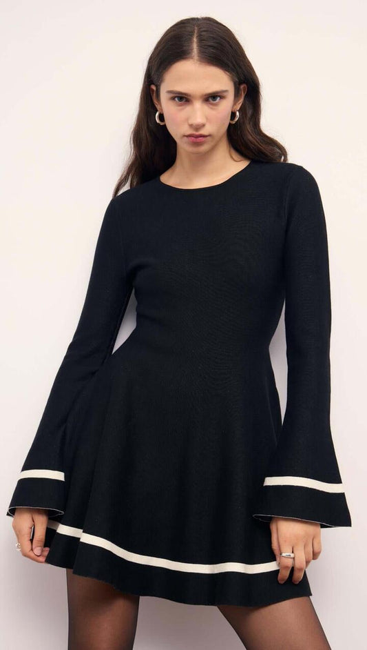 Image of Dresses. Product name - Black Peplum Knit Mini Dress With Contract Trim in Black/Cream colour by brand - MINKPINK