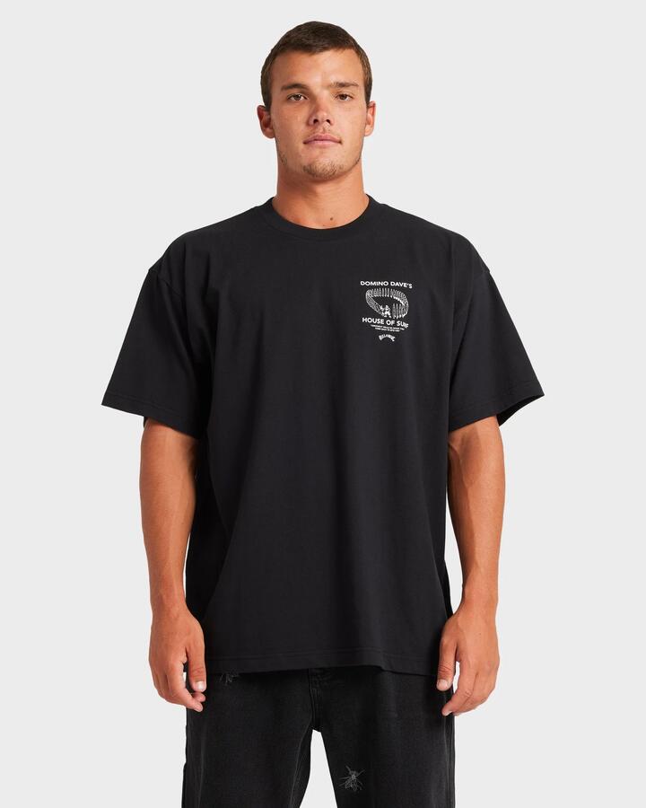 Image of a model wearing Tops. Productname: Billabong - Mens Domino Dave Og T-Shirt - Washed Black - in Washed Black colour by brand - Billabong