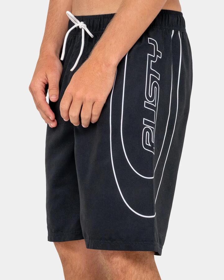 Image of Swimwear. Product name - Rusty Mens Charger Elastic Waist 21" Boardshorts Black in Black colour by brand - Rusty