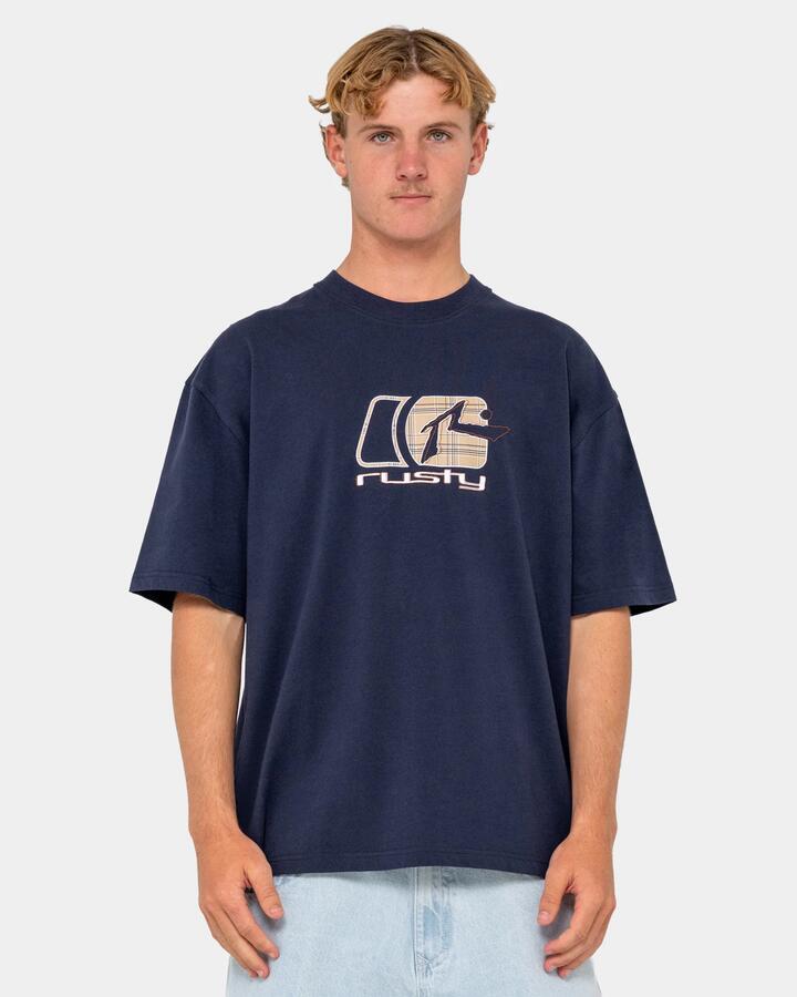Image of T-Shirts. Product name - Rusty Mens Check Out T-Shirt Navy Blue in Navy Blue colour by brand - Rusty