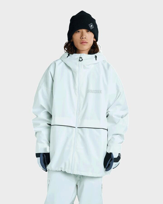 Image of a model wearing Outerwear. Productname: DC Shoes - Mens Dc Wide 10K Snow Jacket - White - in White colour by brand - DC Shoes