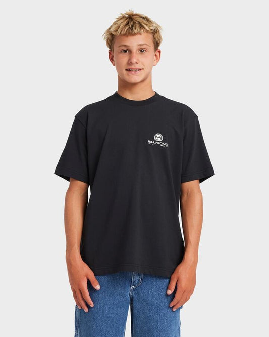 Image of a model wearing Tops. Productname: Billabong - Boys 8-16 Bio Wave T-Shirt - Black - in Black colour by brand - Billabong
