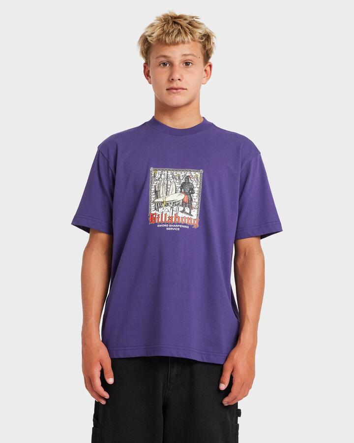 Image of a model wearing Tops. Productname: Billabong - Boys 8-16 Sword Sharp T-Shirt - Fig - in Fig colour by brand - Billabong
