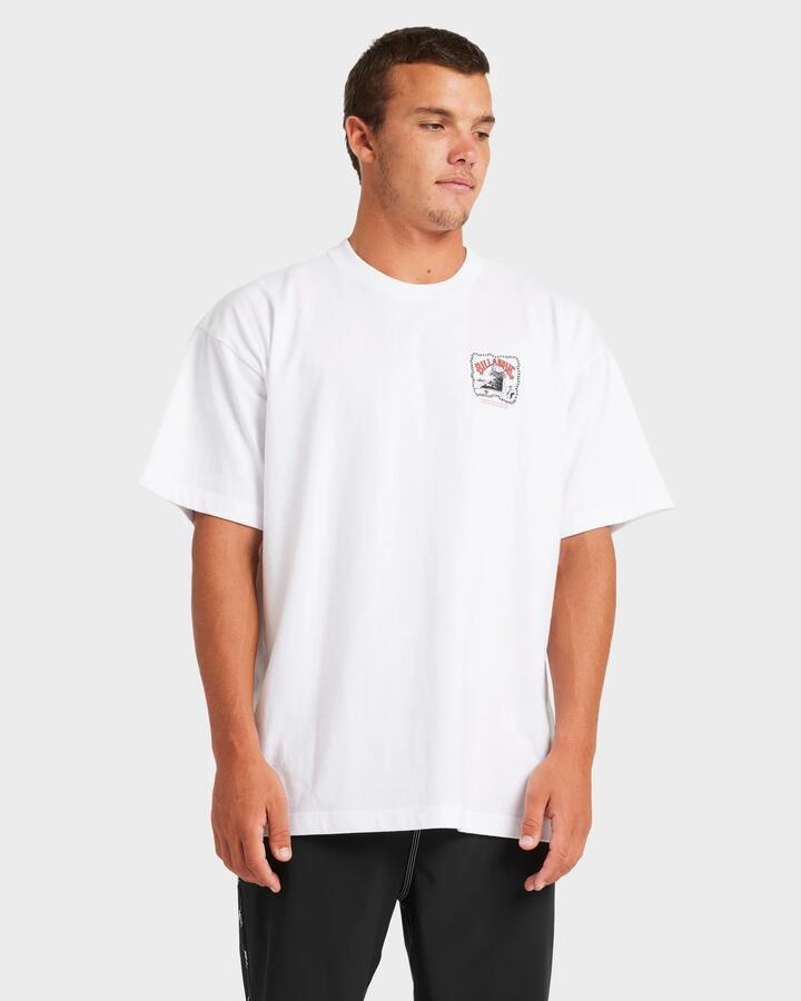 Image of a model wearing Tops. Productname: Billabong - Mens Wave Pool Og T-Shirt - White - in White colour by brand - Billabong