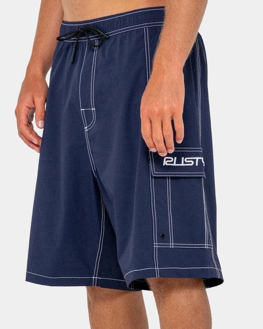 Image of Swimwear. Productname: rusty - Mens Pick Pocket Elastic Waist 22" Boardshorts - Navy Blue - in Navy Blue colour by brand - rusty