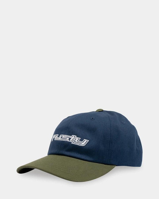 Image of Hats. Productname: rusty - Mens Road Trip Dad Cap - Navy - in Navy colour by brand - rusty
