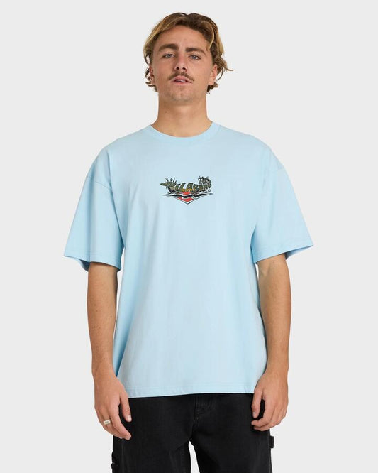 Image of a model wearing Tops. Productname: Billabong - Mens Croc Diamond Og T-Shirt - Powder Blue - in Powder Blue colour by brand - Billabong