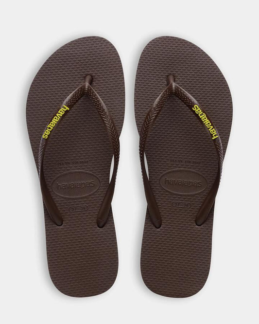 Image of Sandals. Productname: havaianas - Womens Slim Rubber Logo Thongs - Brown/Green - in Brown/Green colour by brand - havaianas