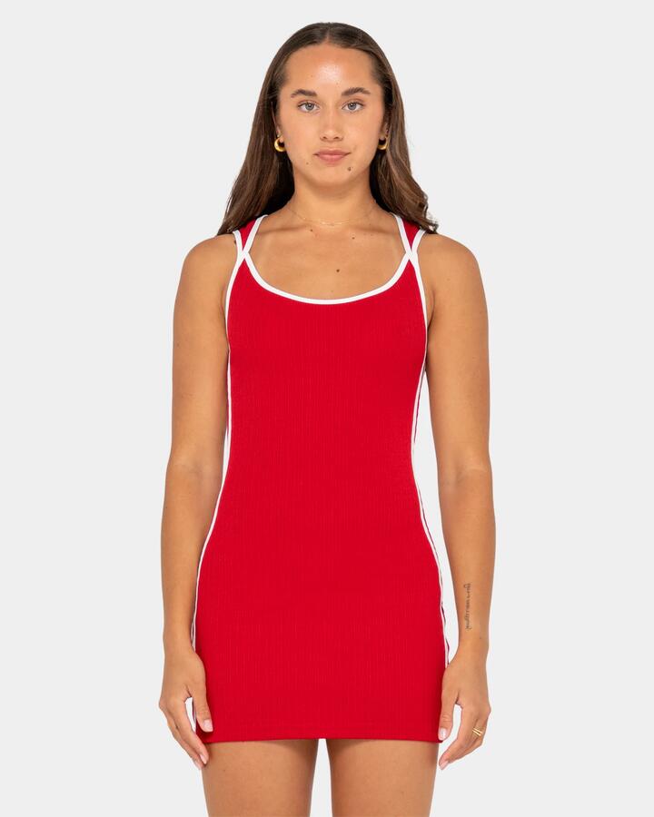 Image of Dresses. Product name - Rusty Womens Ashley Ribbed Mini Dress Red in Red colour by brand - Rusty
