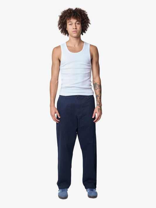 Image of a model wearing Pants. Productname: S-Double Classic Cut Chino in Navy colour by brand - S-Double