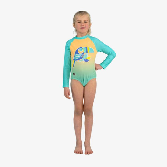 Image of Swimwear. Productname: The Girl Club Toucan Kids Swimsuit in Green Orange colour by brand - The Girl Club