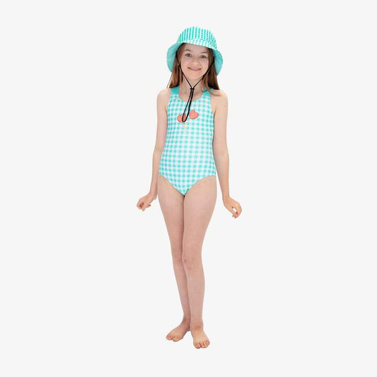 Image of Swimwear. Productname: The Girl Club Gingham One Piece Kids Swimsuit in GREEN colour by brand - The Girl Club