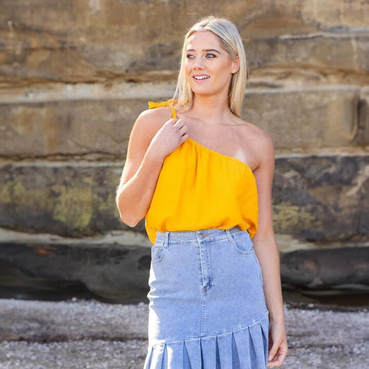 Image of Blouses. Productname: Amaya Peyton Women's One Sided Top in Orange colour by brand - Amaya