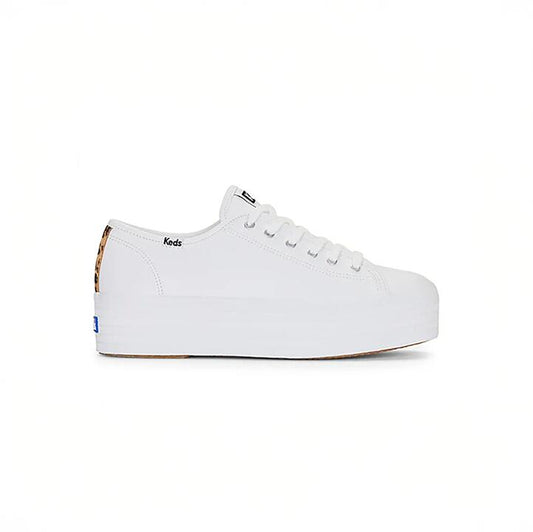 Image of Footwear. Productname: Keds Triple Up Leopard Stripe Women's Leather Sneakers in White/Leopard colour by brand - Keds