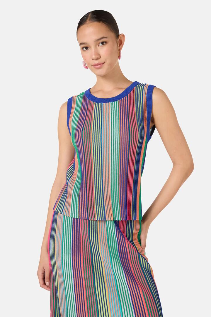 Image of Coats & Jackets. Product name - Seeing Stripes Knit Vest in Multi colour by brand - Gorman
