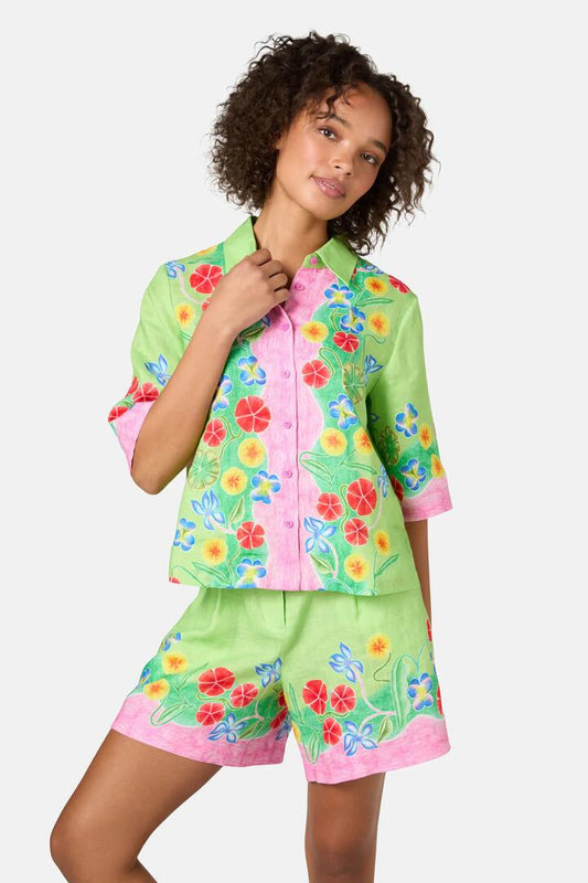 Image of a model wearing Tops. Productname: Botanica Linen Print Shirt in Print colour by brand - Gorman