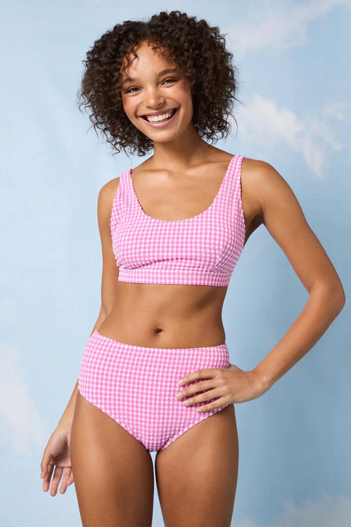 Image of Swimwear. Product name - Gingham Bikini Bottom in Pink colour by brand - Gorman