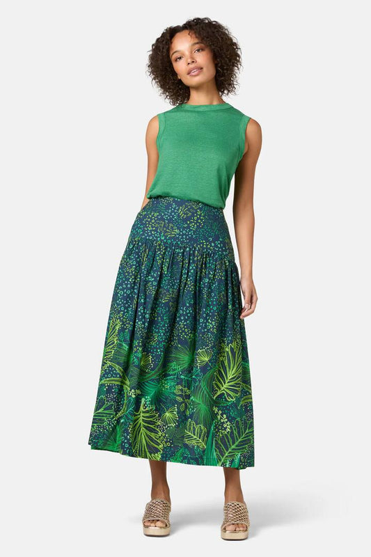 Image of a model wearing Skirts. Productname: Tree Fern Print Midi Skirt in Print colour by brand - Gorman