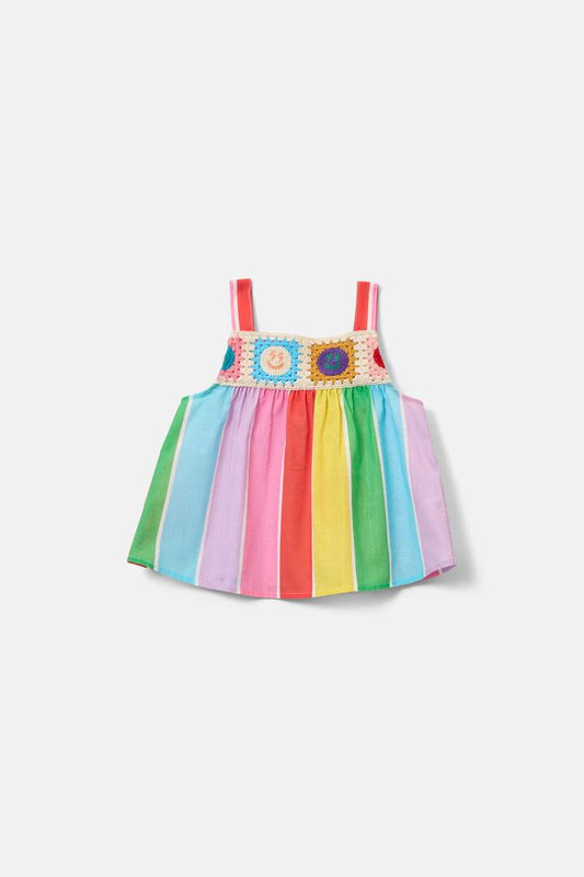 Image of a model wearing Tops. Productname: Candy Stripe Kids Crochet Top in Multi colour by brand - Gorman