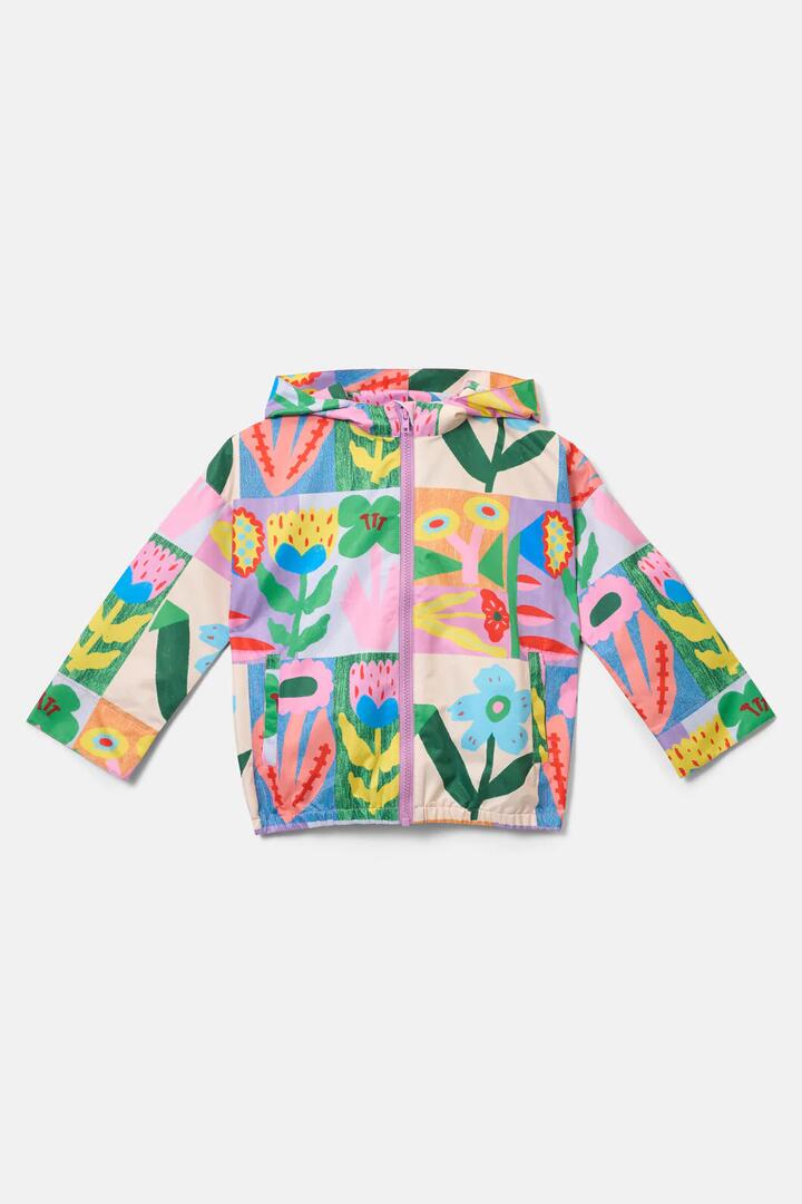 Image of a model wearing Rain Coats. Product name - Floral Patchy Kids Raincoat in Multi colour by brand - Gorman