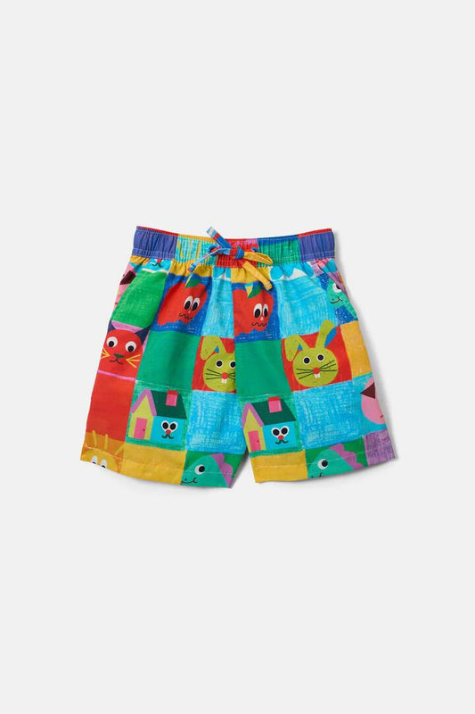 Image of a model wearing Shorts. Productname: Check Mate Kids Board Shorts in Multi colour by brand - Gorman