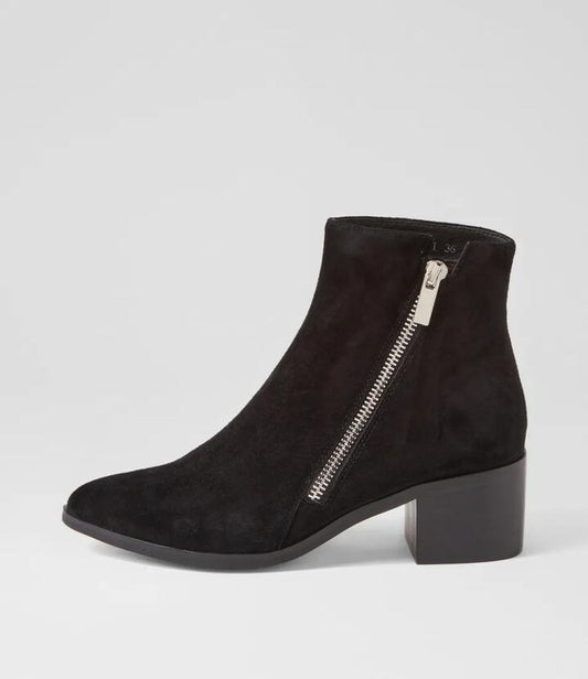 Image of Boots. Productname: Spana Black Suede Ankle Boots in BLACK colour by brand - MIDAS