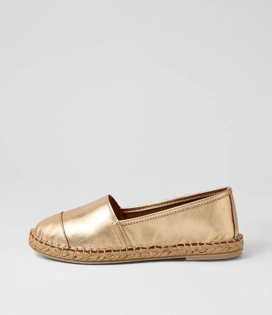 Image of Footwear. Productname: Tellars Pale Gold Leather Flat Shoes in PALE GOLD colour by brand - MIDAS