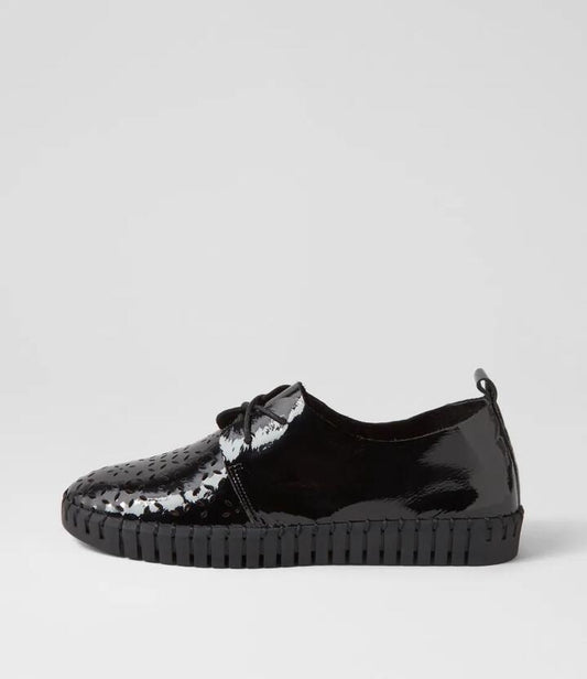 Image of Sneakers. Productname: Hexxie Black Patent Leather Sneakers in BLACK-BLACK SOLE colour by brand - MIDAS