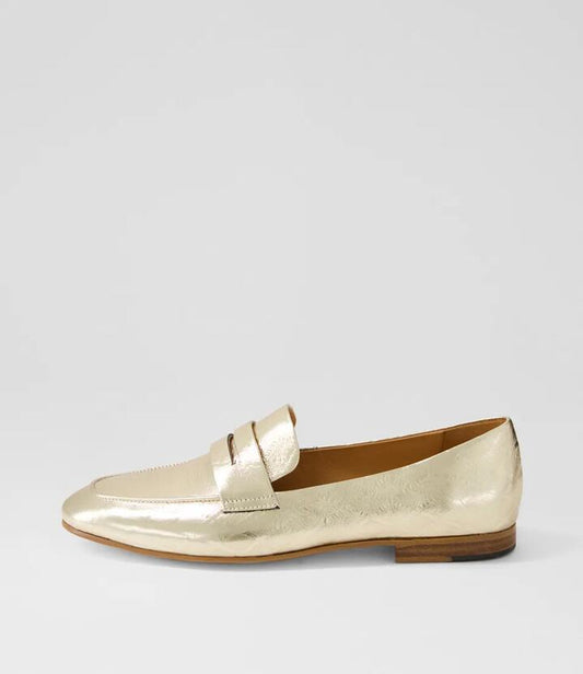 Image of Flats. Productname: Ulana Pale Gold Print Leather Loafers in PALE GOLD PRINT colour by brand - MIDAS