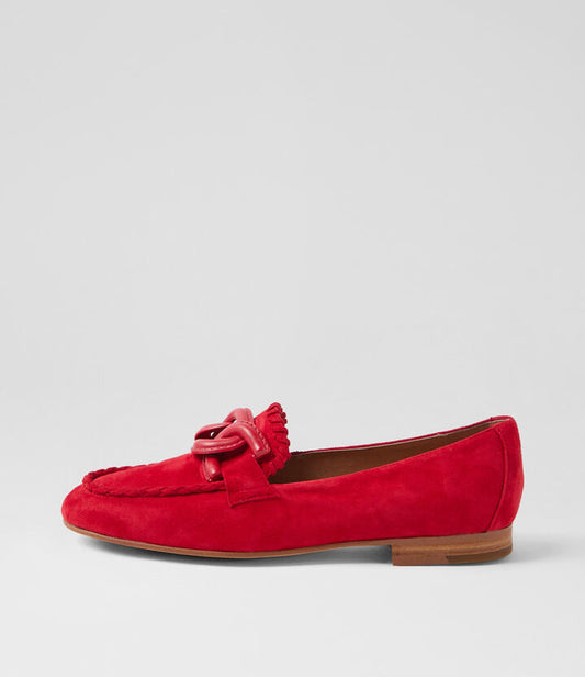 Image of Flats. Productname: Ikee Red Suede Loafers in RED colour by brand - MIDAS
