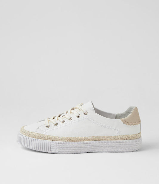 Image of Sneakers. Productname: Tickety White Almond Leather Sneakers in WHITE-ALMOND-WHITE colour by brand - MIDAS