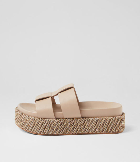Image of Slippers. Productname: Tida Stone Leather Slides in STONE colour by brand - MOLLINI