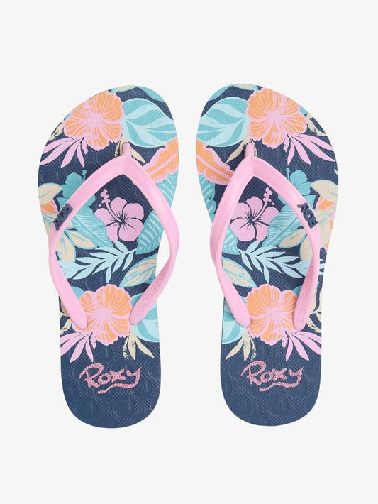 Image of Sandals. Product name - Roxy Girls 8-16 Viva Stamp Ii Thongs Vintage Indigo in Vintage Indigo colour by brand - Roxy