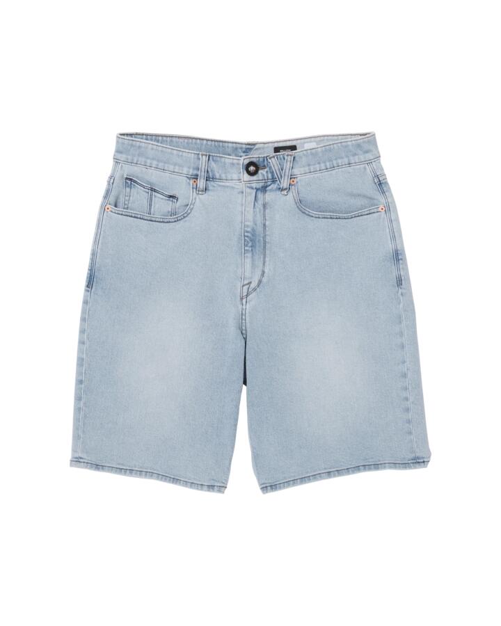 Image of a model wearing Shorts. Product name - Volcom Boys 8-16 Billow Denim Short Desert Dirt Indigo in Desert Dirt Indigo colour by brand - Volcom