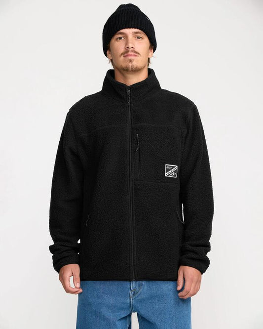 Image of a model wearing Outerwear. Productname: Volcom Mens Nelsin Sherpa Fleece Jacket Black - in Black colour by brand - Volcom