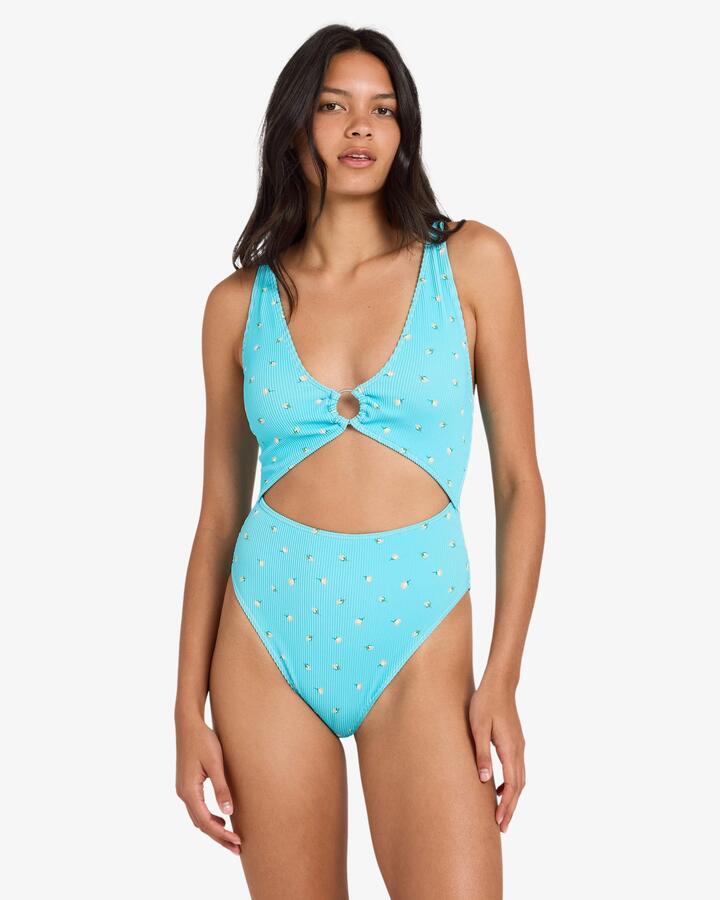 Image of Swimwear. Productname: RVCA - Womens Rose Bud One Piece Swimsuit - Sky Blue - in Sky Blue colour by brand - RVCA