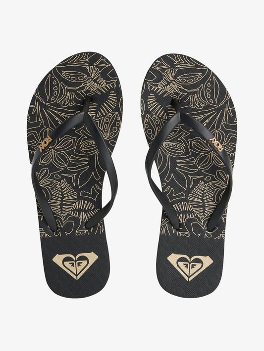 Image of Sandals. Productname: Roxy - Womens Viva Stamp Ii Thongs - Black Gold - in Black Gold colour by brand - Roxy