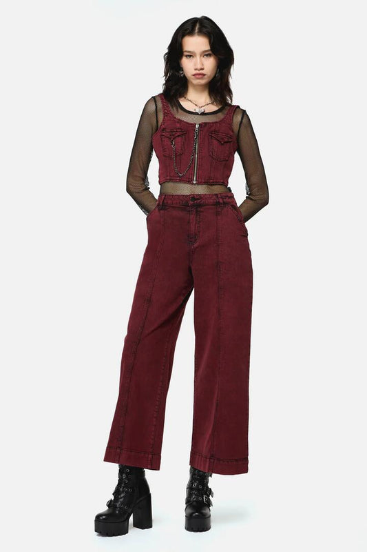 Image of a model wearing Denim. Productname: Barb Denim Jean in Red colour by brand - Dangerfield