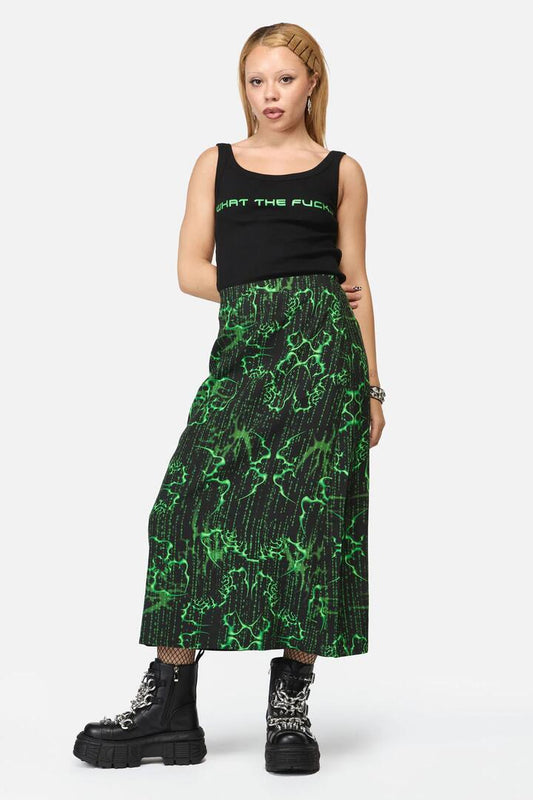 Image of a model wearing Skirts. Productname: Main Frame Print Midi Skirt in Green/Black colour by brand - Black Friday