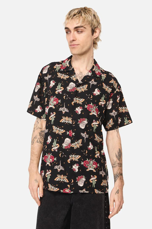 Image of a model wearing Tops. Productname: All Hallows Eve SS Shirt in Black colour by brand - Dangerfield