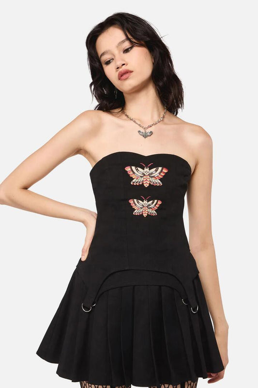 Image of a model wearing Tops. Productname: All Hallows' Eve Tattoo Corset Top in Black colour by brand - Dangerfield