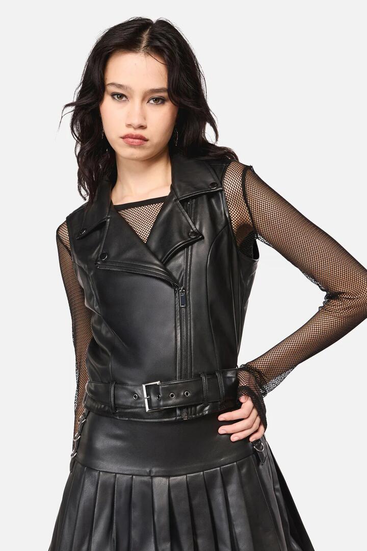 Image of Coats & Jackets. Productname: Hallows D-Ring PU Vest in Black colour by brand - Dangerfield
