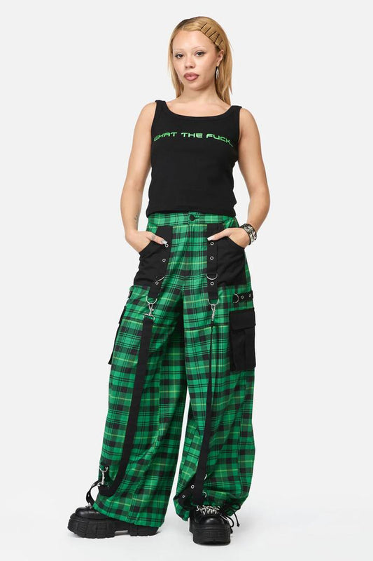 Image of a model wearing Pants. Productname: Wired Tartan Cargo Pant in Green/Black colour by brand - Black Friday