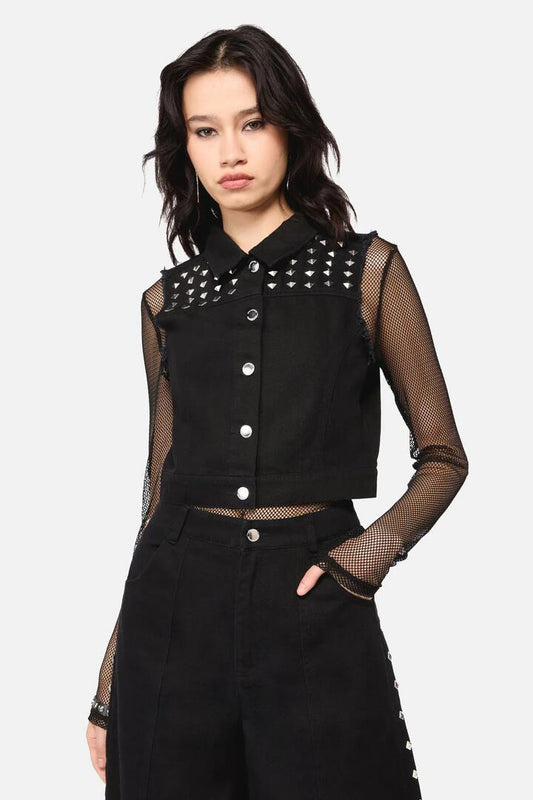 Image of Coats & Jackets. Productname: Barb Stud Trim Vest in Black colour by brand - Dangerfield