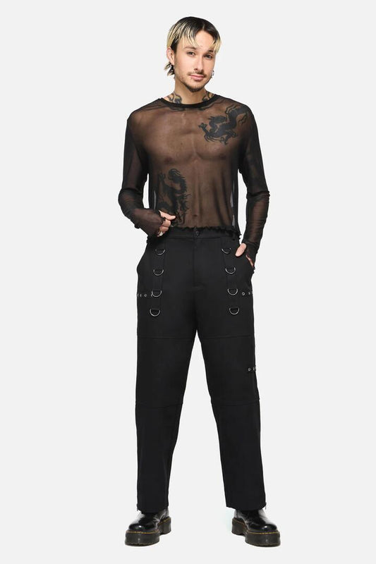 Image of a model wearing Pants. Productname: Trickz Punk Zip Cargo Pant in Black colour by brand - Dangerfield