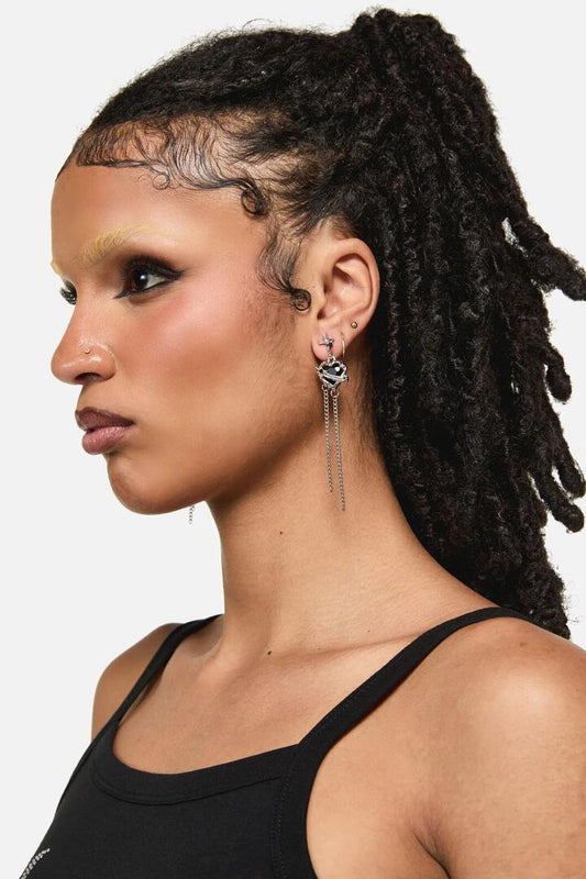 Image of Earrings. Productname: Celeste Black Heart Earrings in Silver colour by brand - Black Friday