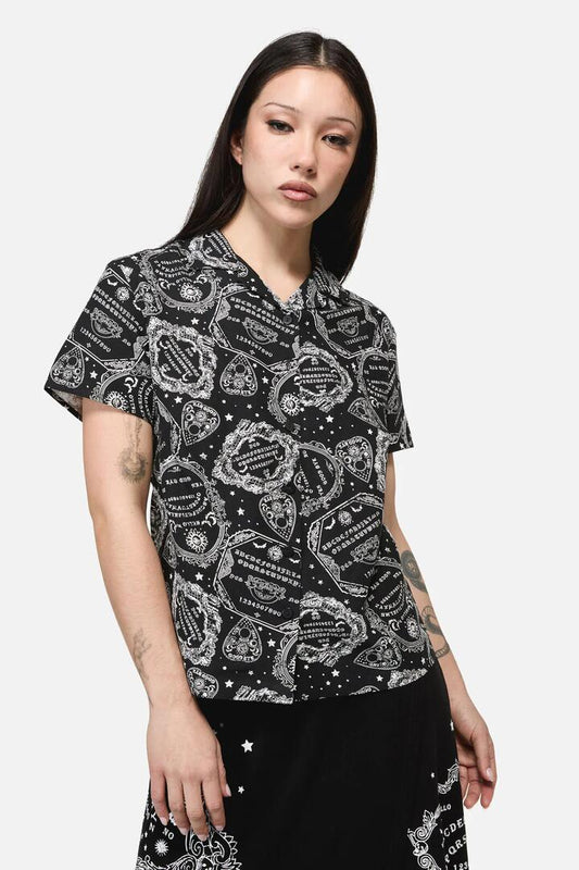 Image of Blouses. Product name - SÃ©ance Goth Print Blouse in Black colour by brand - Dangerfield